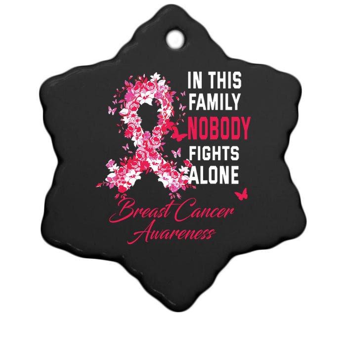 In This Family Nobody Fights Alone Breast Cancer Awareness Ceramic Star Ornament