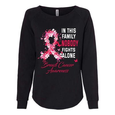 In This Family Nobody Fights Alone Breast Cancer Awareness Womens California Wash Sweatshirt