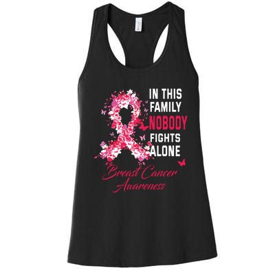 In This Family Nobody Fights Alone Breast Cancer Awareness Women's Racerback Tank