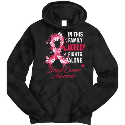 In This Family Nobody Fights Alone Breast Cancer Awareness Tie Dye Hoodie