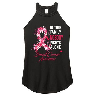 In This Family Nobody Fights Alone Breast Cancer Awareness Women's Perfect Tri Rocker Tank