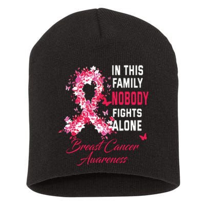 In This Family Nobody Fights Alone Breast Cancer Awareness Short Acrylic Beanie