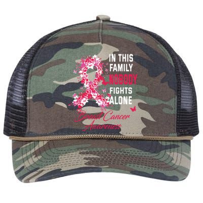 In This Family Nobody Fights Alone Breast Cancer Awareness Retro Rope Trucker Hat Cap