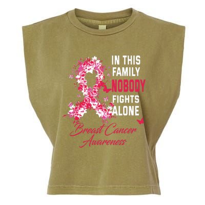 In This Family Nobody Fights Alone Breast Cancer Awareness Garment-Dyed Women's Muscle Tee