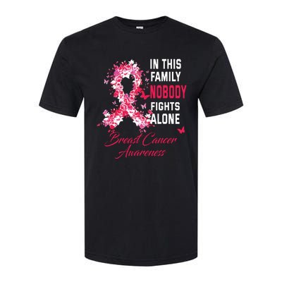 In This Family Nobody Fights Alone Breast Cancer Awareness Softstyle CVC T-Shirt