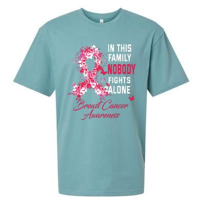 In This Family Nobody Fights Alone Breast Cancer Awareness Sueded Cloud Jersey T-Shirt