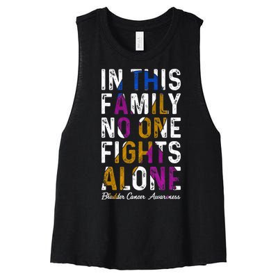 In This Family No One Fight Alone Bladder Cancer Awareness Women's Racerback Cropped Tank