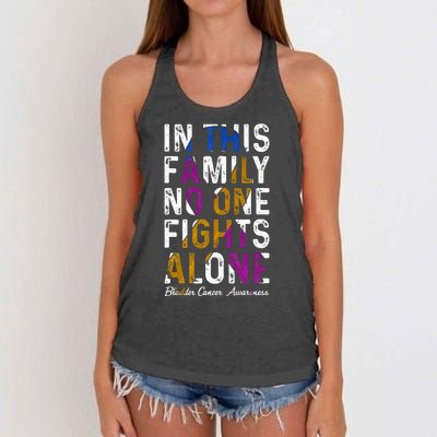 In This Family No One Fight Alone Bladder Cancer Awareness Women's Knotted Racerback Tank