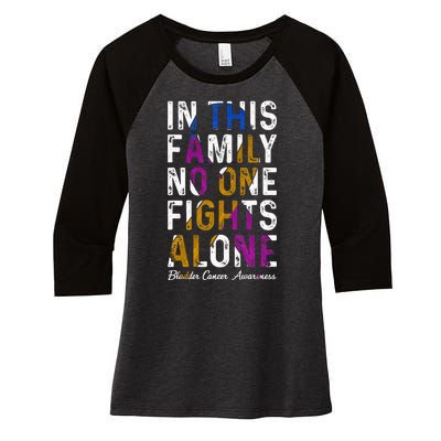 In This Family No One Fight Alone Bladder Cancer Awareness Women's Tri-Blend 3/4-Sleeve Raglan Shirt