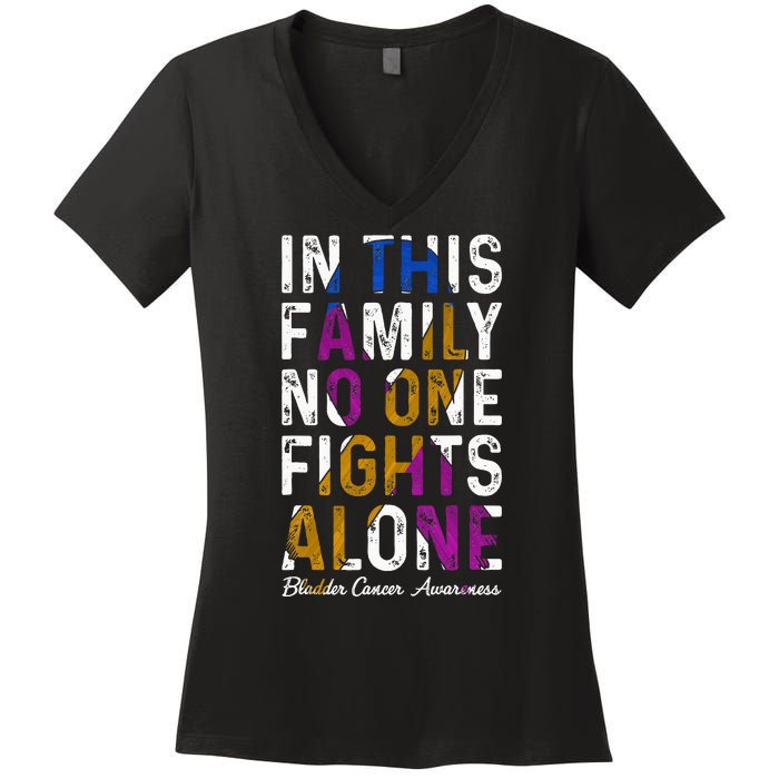 In This Family No One Fight Alone Bladder Cancer Awareness Women's V-Neck T-Shirt