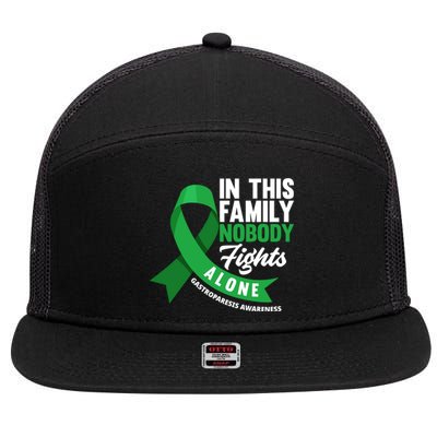 In This Family Nobody Fights Alone Gastroparesis Awareness Gift 7 Panel Mesh Trucker Snapback Hat