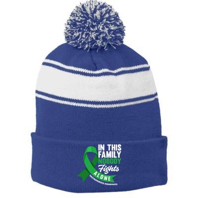 In This Family Nobody Fights Alone Gastroparesis Awareness Gift Stripe Pom Pom Beanie