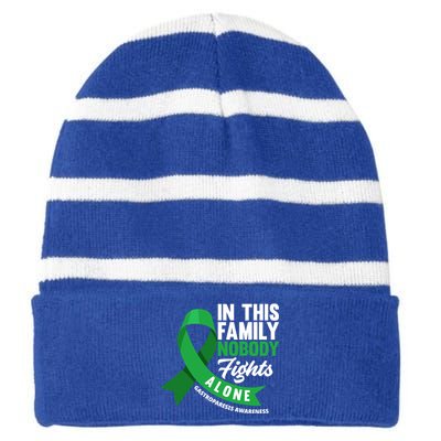 In This Family Nobody Fights Alone Gastroparesis Awareness Gift Striped Beanie with Solid Band