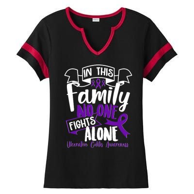 In This Family No One Fights Alone Ulcerative Colitis Awareness Ladies Halftime Notch Neck Tee