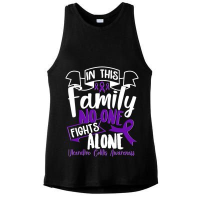 In This Family No One Fights Alone Ulcerative Colitis Awareness Ladies PosiCharge Tri-Blend Wicking Tank