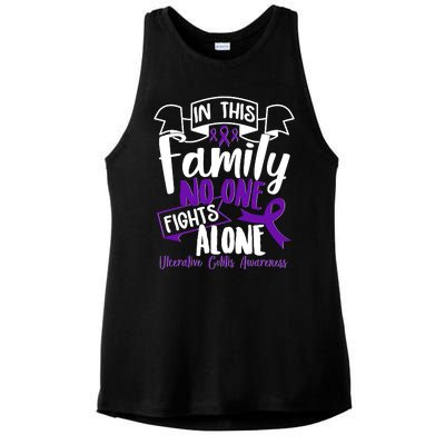 In This Family No One Fights Alone Ulcerative Colitis Awareness Ladies PosiCharge Tri-Blend Wicking Tank