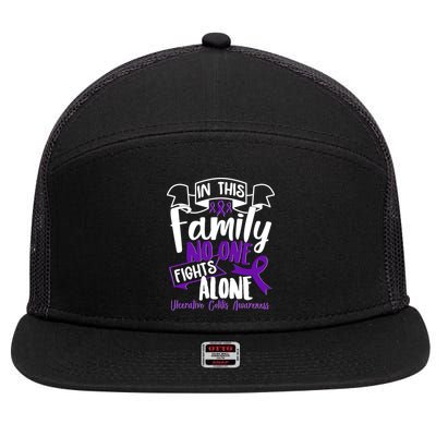 In This Family No One Fights Alone Ulcerative Colitis Awareness 7 Panel Mesh Trucker Snapback Hat