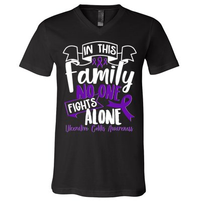 In This Family No One Fights Alone Ulcerative Colitis Awareness V-Neck T-Shirt