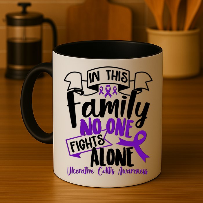 In This Family No One Fights Alone Ulcerative Colitis Awareness Mug