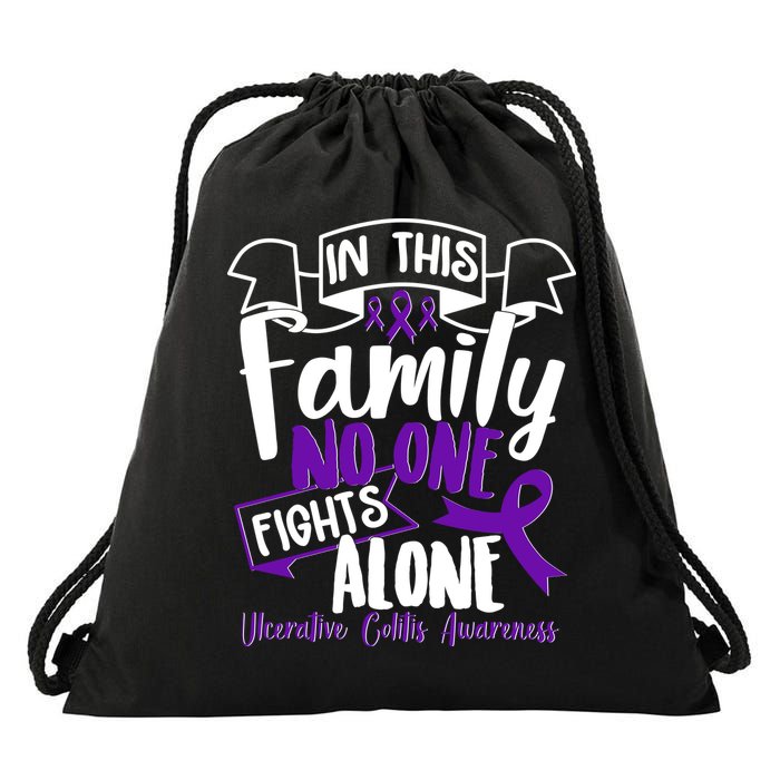 In This Family No One Fights Alone Ulcerative Colitis Awareness Drawstring Bag