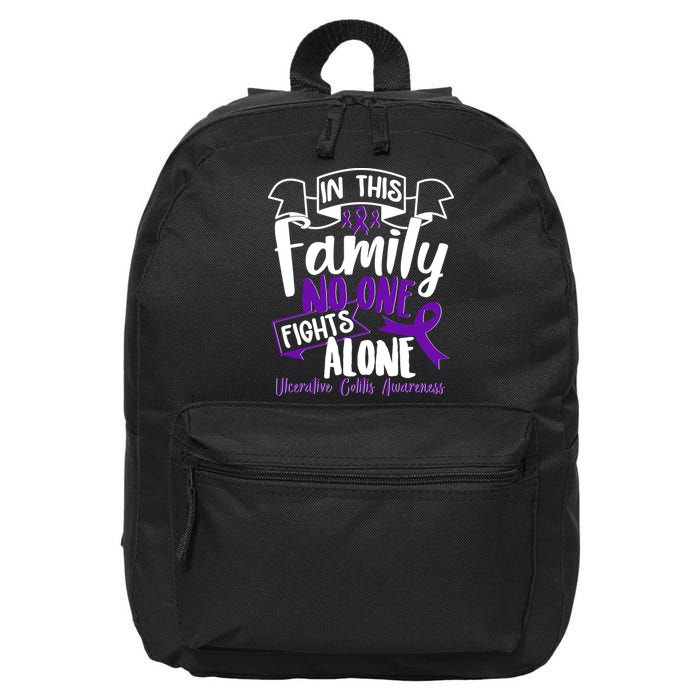 In This Family No One Fights Alone Ulcerative Colitis Awareness 16 in Basic Backpack