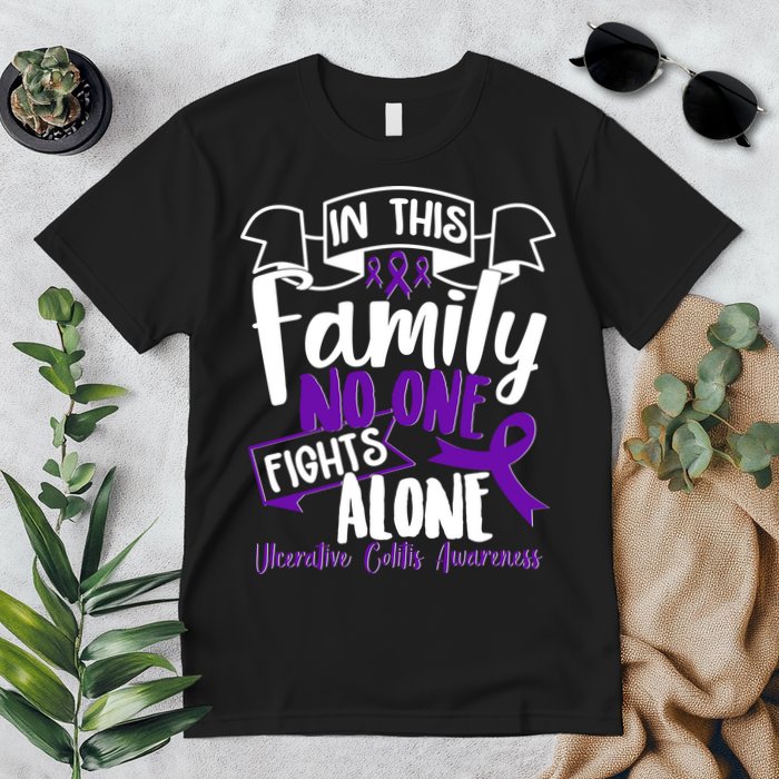 In This Family No One Fights Alone Ulcerative Colitis Awareness Premium T-Shirt