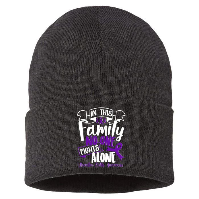 In This Family No One Fights Alone Ulcerative Colitis Awareness Sustainable Knit Beanie