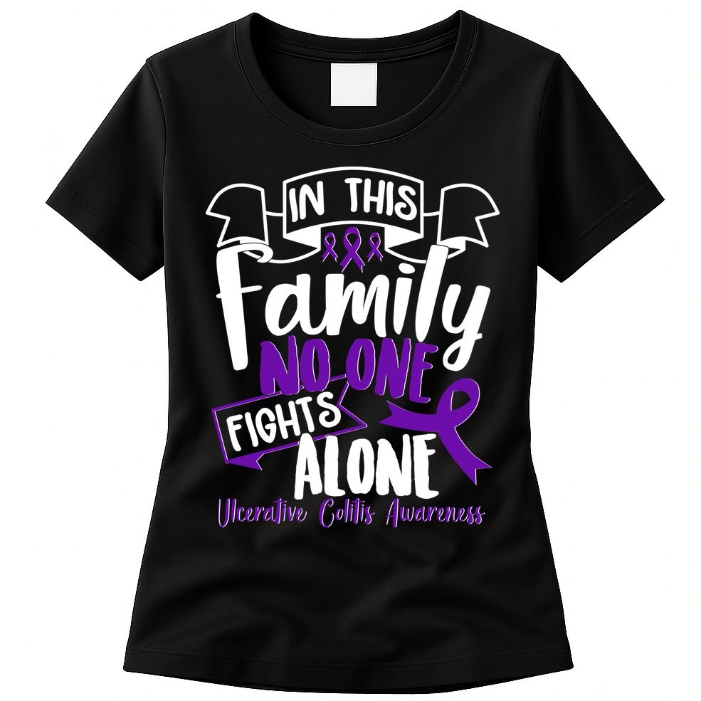 In This Family No One Fights Alone Ulcerative Colitis Awareness Womens T-Shirt