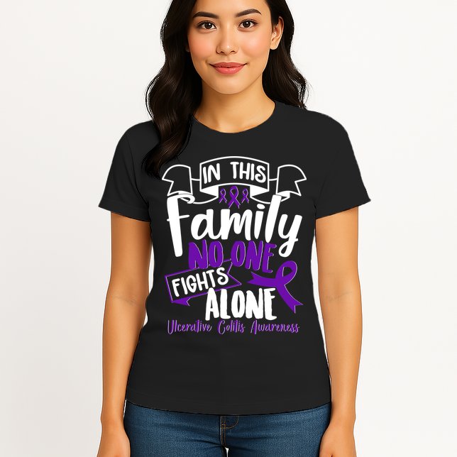 In This Family No One Fights Alone Ulcerative Colitis Awareness Womens T-Shirt