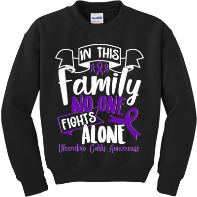 In This Family No One Fights Alone Ulcerative Colitis Awareness Kids Sweatshirt