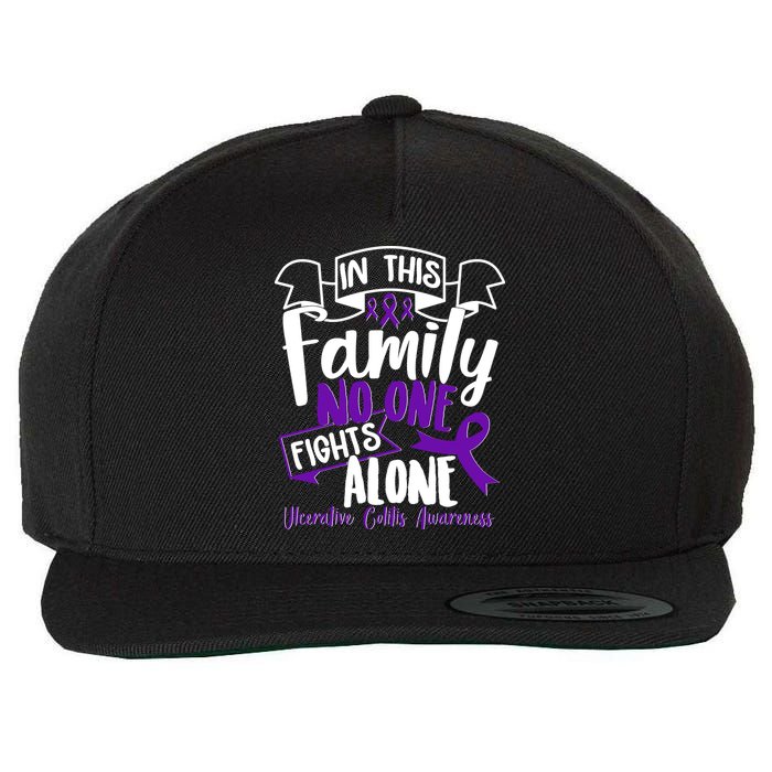 In This Family No One Fights Alone Ulcerative Colitis Awareness Wool Snapback Cap
