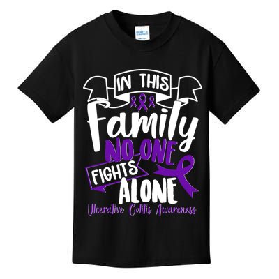In This Family No One Fights Alone Ulcerative Colitis Awareness Kids T-Shirt