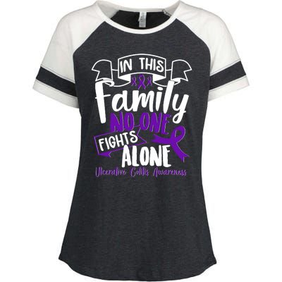 In This Family No One Fights Alone Ulcerative Colitis Awareness Enza Ladies Jersey Colorblock Tee