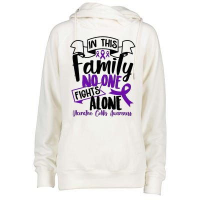 In This Family No One Fights Alone Ulcerative Colitis Awareness Womens Funnel Neck Pullover Hood