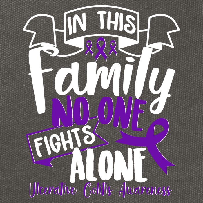 In This Family No One Fights Alone Ulcerative Colitis Awareness Cotton Canvas Backpack