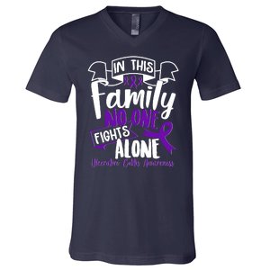 In This Family No One Fights Alone Ulcerative Colitis Awareness V-Neck T-Shirt