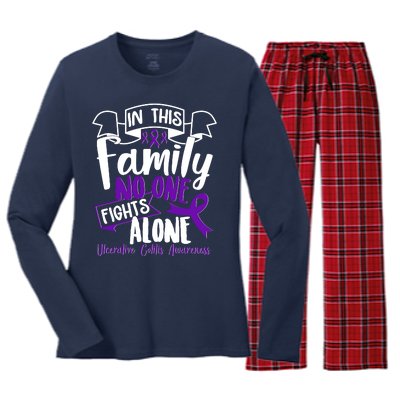 In This Family No One Fights Alone Ulcerative Colitis Awareness Women's Long Sleeve Flannel Pajama Set 