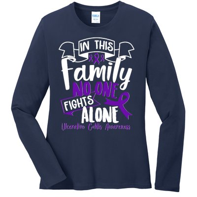 In This Family No One Fights Alone Ulcerative Colitis Awareness Ladies Long Sleeve Shirt