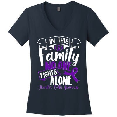 In This Family No One Fights Alone Ulcerative Colitis Awareness Women's V-Neck T-Shirt