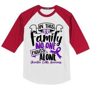 In This Family No One Fights Alone Ulcerative Colitis Awareness Kids Colorblock Raglan Jersey