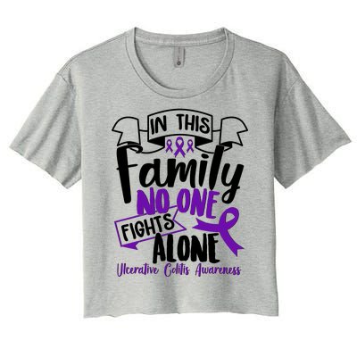 In This Family No One Fights Alone Ulcerative Colitis Awareness Women's Crop Top Tee