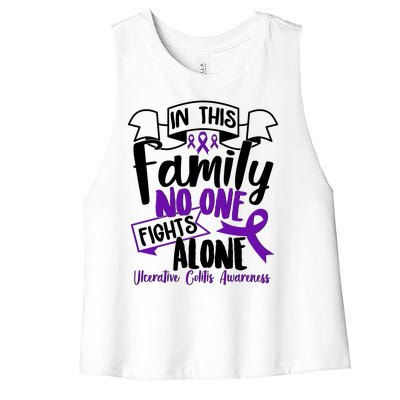 In This Family No One Fights Alone Ulcerative Colitis Awareness Women's Racerback Cropped Tank