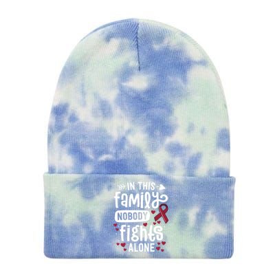 In This Family Nobody Fights Alone Hegioma Awareness Gift Tie Dye 12in Knit Beanie