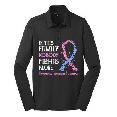 In This Family Nobody Fights Alone Hyperemesis Gravidarum Gift Silk Touch Performance Long Sleeve Polo