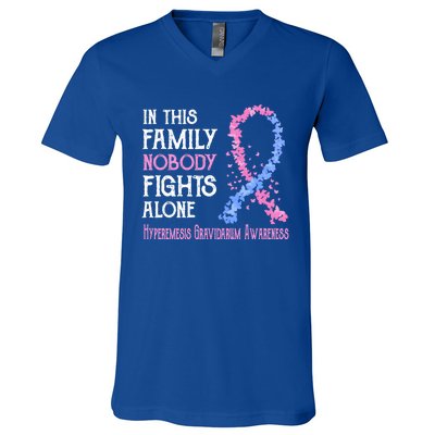 In This Family Nobody Fights Alone Hyperemesis Gravidarum Gift V-Neck T-Shirt