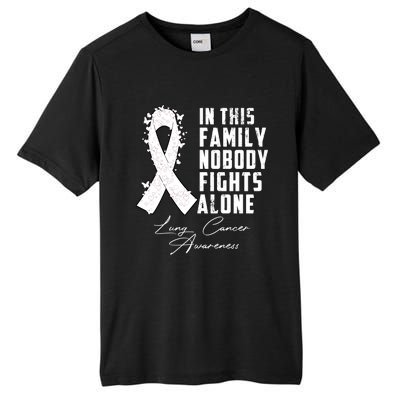 In This Family Nobody Fights Alone Lung Cancer Gift Tall Fusion ChromaSoft Performance T-Shirt