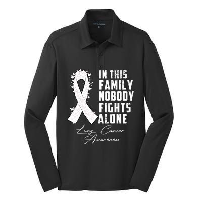 In This Family Nobody Fights Alone Lung Cancer Gift Silk Touch Performance Long Sleeve Polo