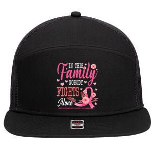 In This Family Nobody Fights Alone Neuroendocrine Cancer Cool Gift 7 Panel Mesh Trucker Snapback Hat