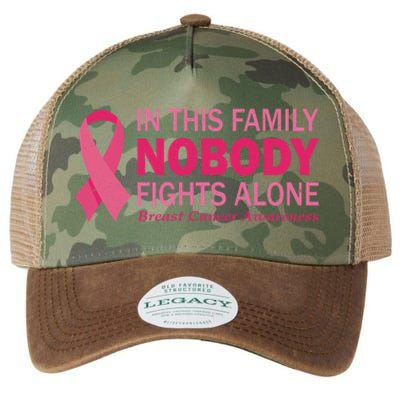 In This Family Nobody Fights Alone Funny Gift Breast Cancer Warrior Funny Gift Legacy Tie Dye Trucker Hat