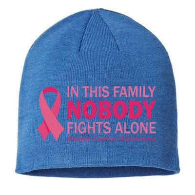 In This Family Nobody Fights Alone Funny Gift Breast Cancer Warrior Funny Gift Sustainable Beanie